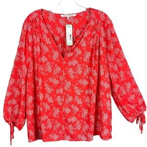 Collective Concepts Plus Size Zimmerman Tie Sleeve Blouse Orange Red Floral NWT